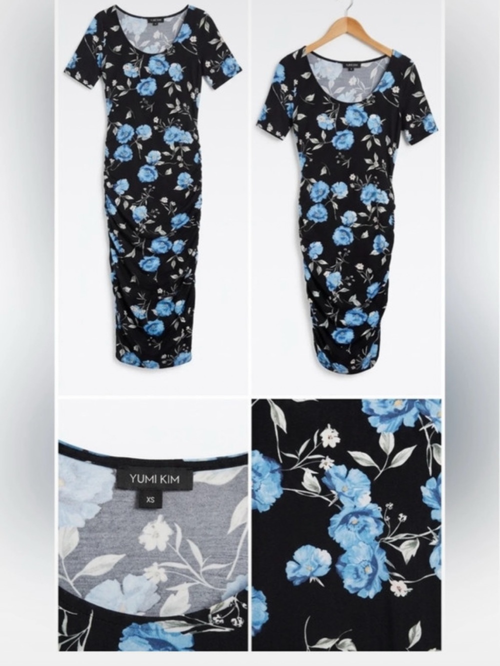 Yumi Kim Black Midi Dress with Blue Floral Print